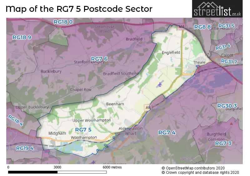 Map of the RG7 5 and surrounding postcode sector