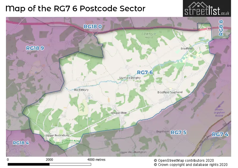 Map of the RG7 6 and surrounding postcode sector