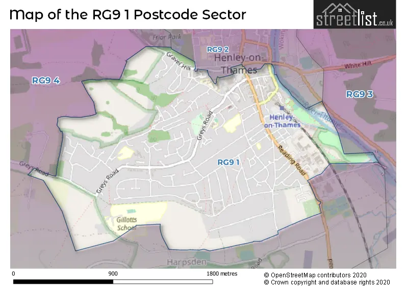 Map of the RG9 1 and surrounding postcode sector