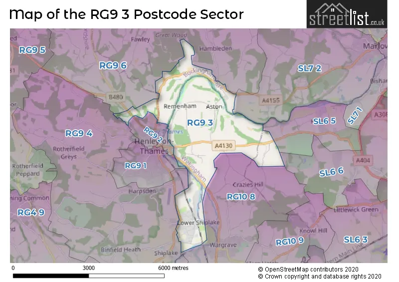 Map of the RG9 3 and surrounding postcode sector
