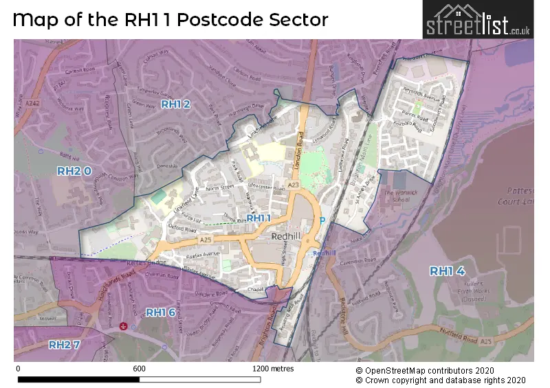 Map of the RH1 1 and surrounding postcode sector