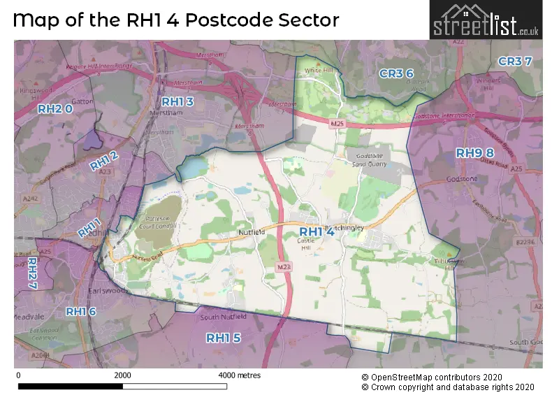 Map of the RH1 4 and surrounding postcode sector