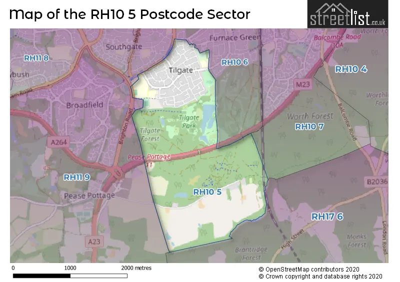 Map of the RH10 5 and surrounding postcode sector