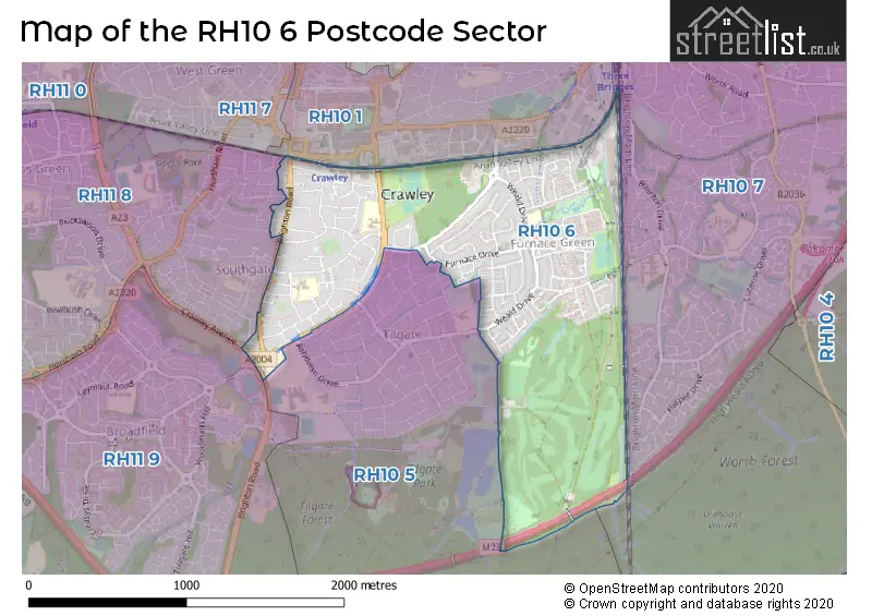 Map of the RH10 6 and surrounding postcode sector