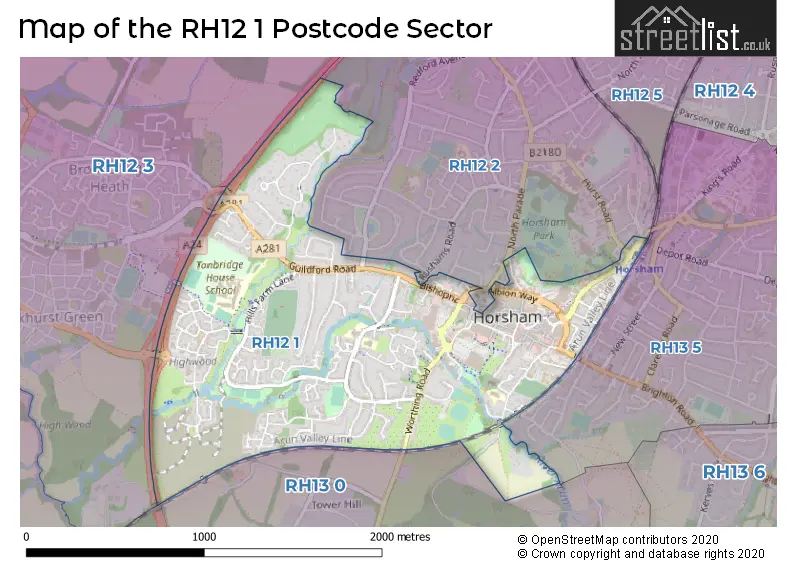 Map of the RH12 1 and surrounding postcode sector