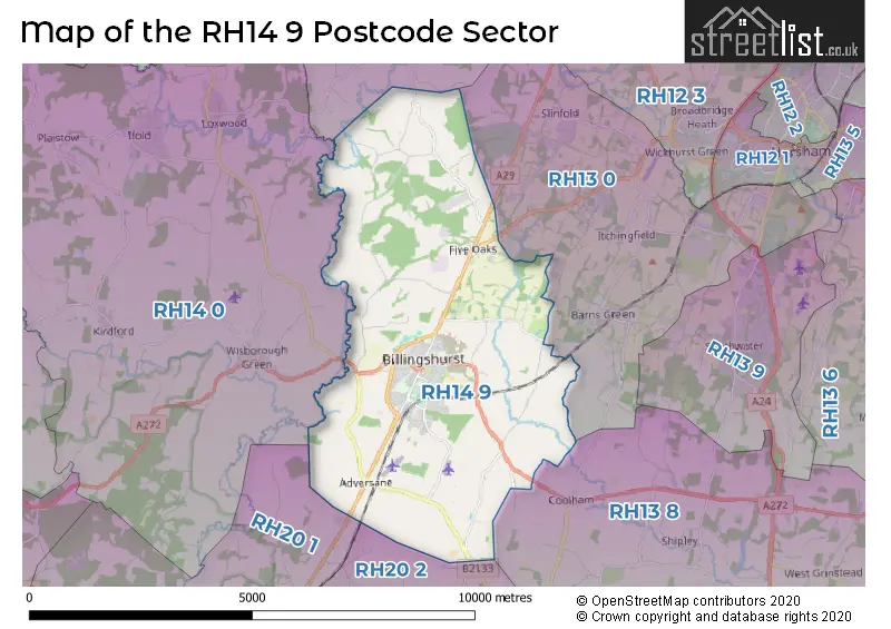 Map of the RH14 9 and surrounding postcode sector