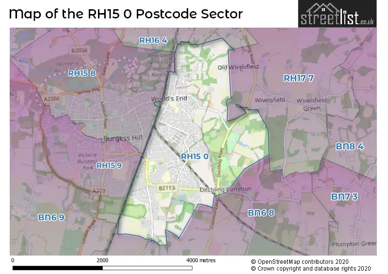 Map of the RH15 0 and surrounding postcode sector