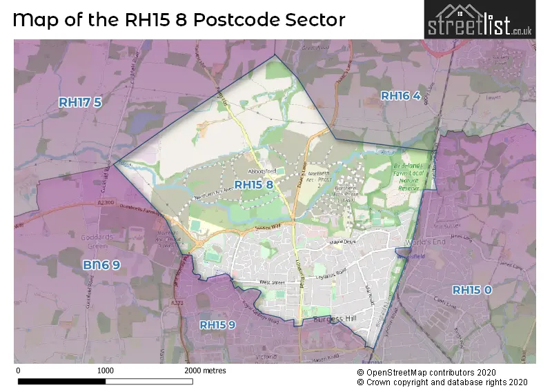 Map of the RH15 8 and surrounding postcode sector