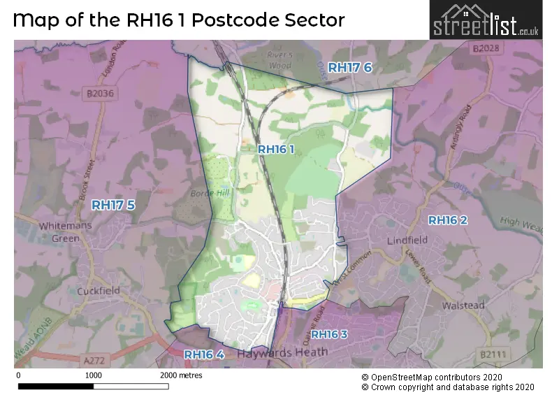 Map of the RH16 1 and surrounding postcode sector