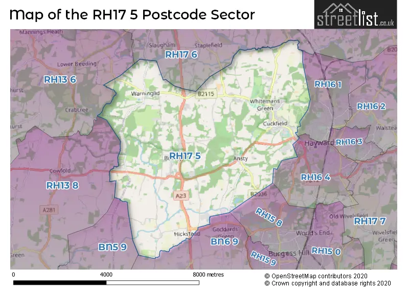 Map of the RH17 5 and surrounding postcode sector