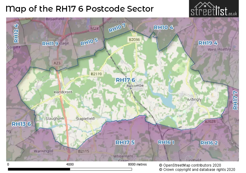 Map of the RH17 6 and surrounding postcode sector