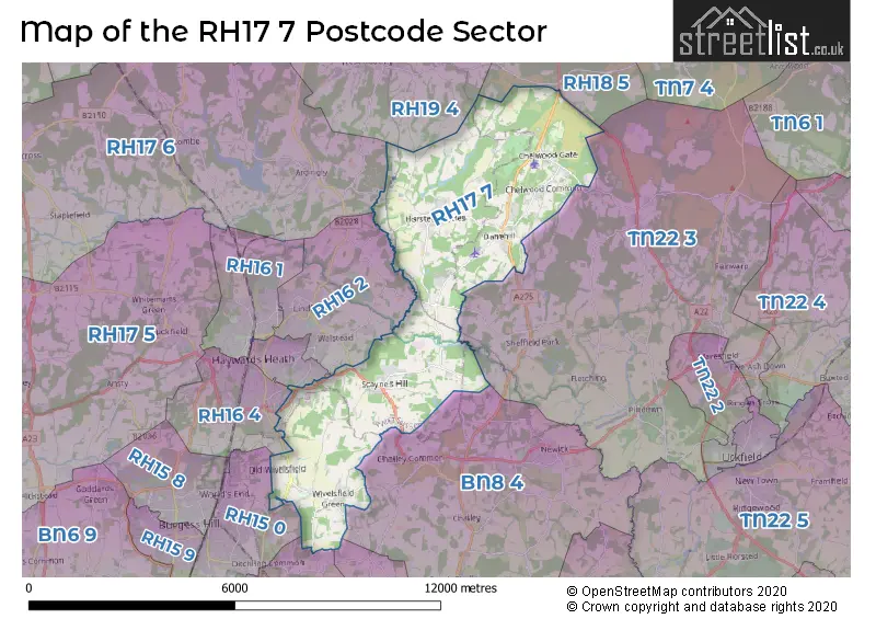 Map of the RH17 7 and surrounding postcode sector