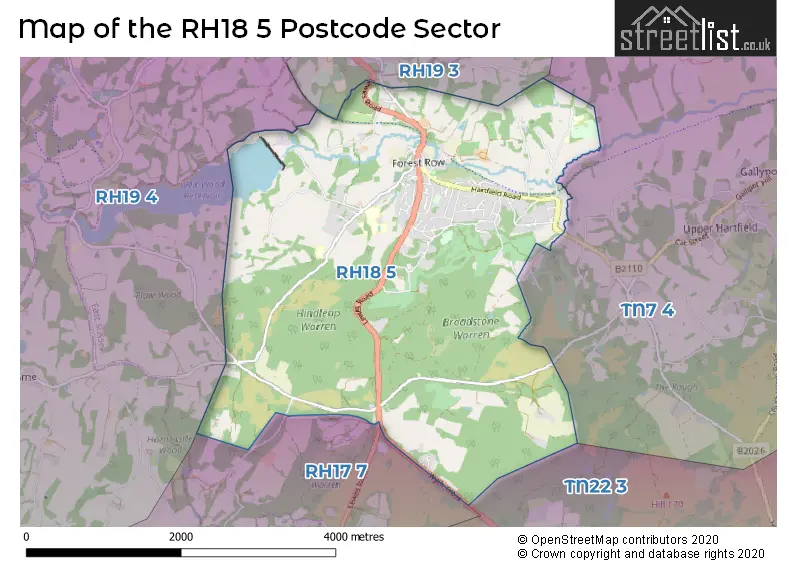 Map of the RH18 5 and surrounding postcode sector