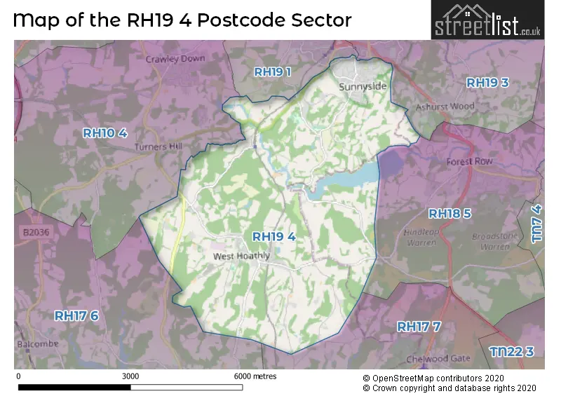 Map of the RH19 4 and surrounding postcode sector