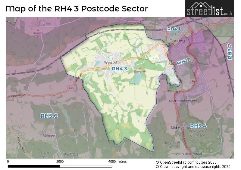 Map of the RH4 3 and surrounding postcode sector