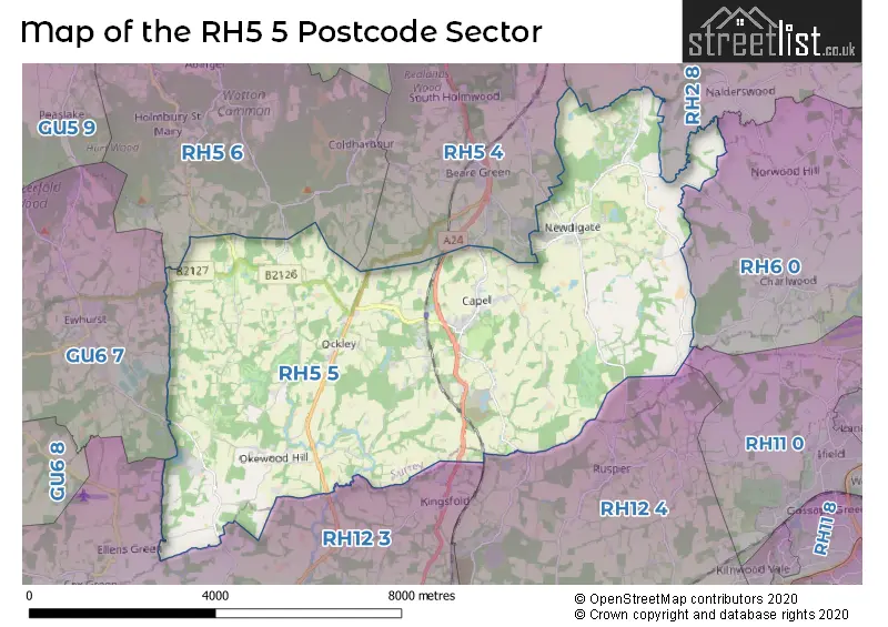 Map of the RH5 5 and surrounding postcode sector