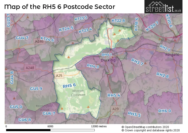 Map of the RH5 6 and surrounding postcode sector
