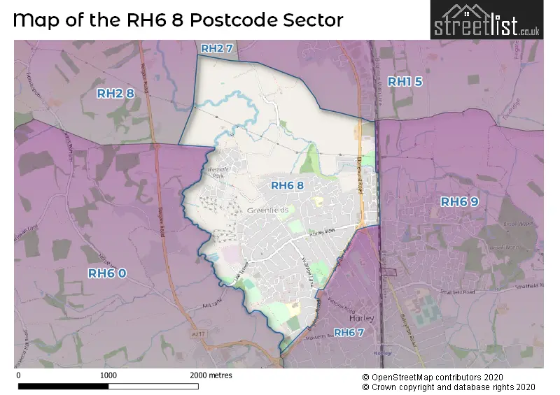 Map of the RH6 8 and surrounding postcode sector