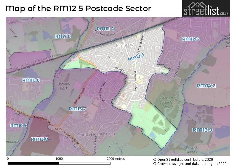 Map of the RM12 5 and surrounding postcode sector