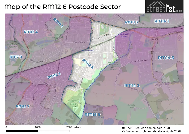 Map of the RM12 6 and surrounding postcode sector