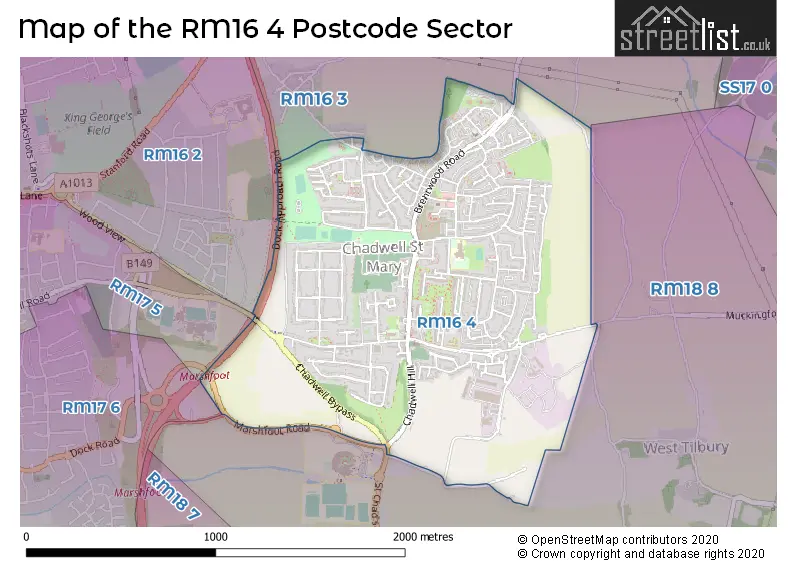 Map of the RM16 4 and surrounding postcode sector