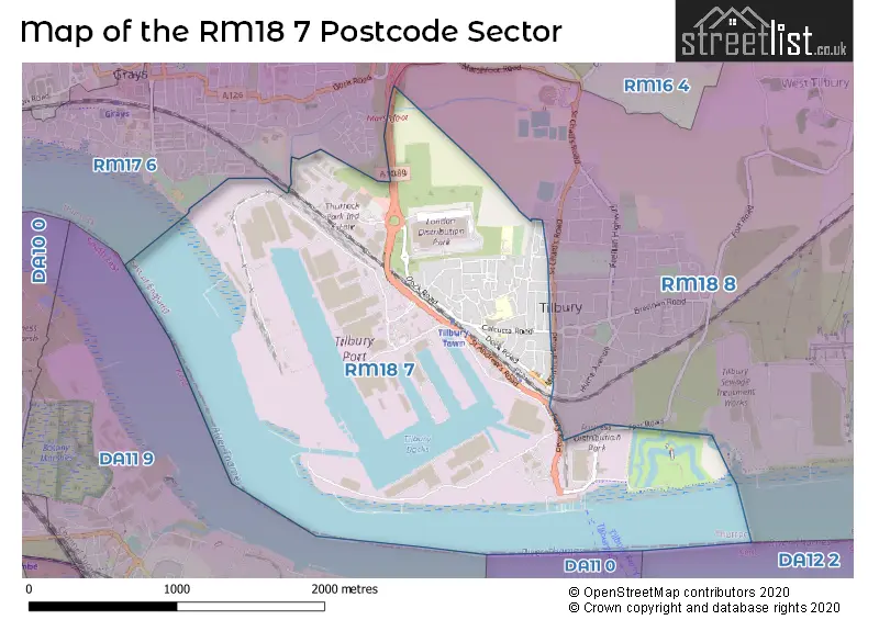 Map of the RM18 7 and surrounding postcode sector