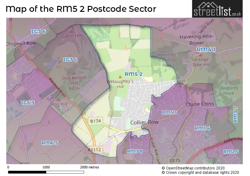 Map of the RM5 2 and surrounding postcode sector