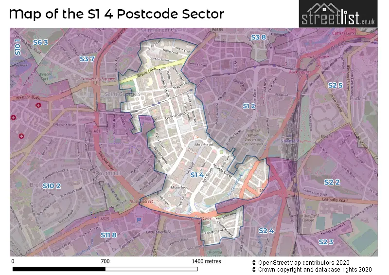 Map of the S1 4 and surrounding postcode sector