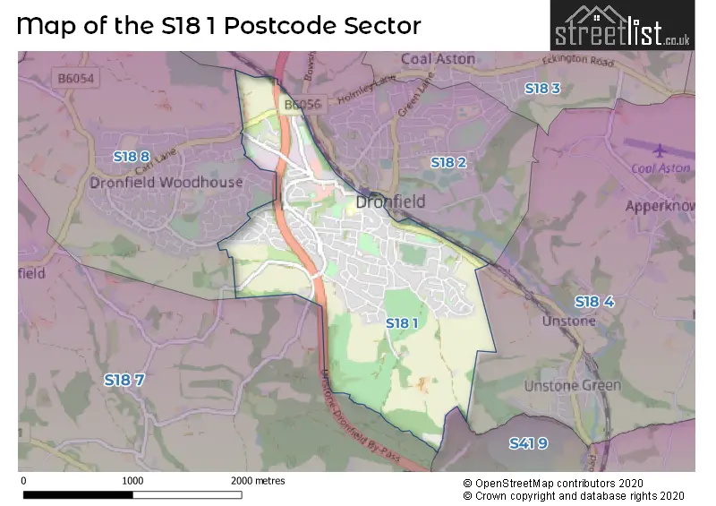 Map of the S18 1 and surrounding postcode sector