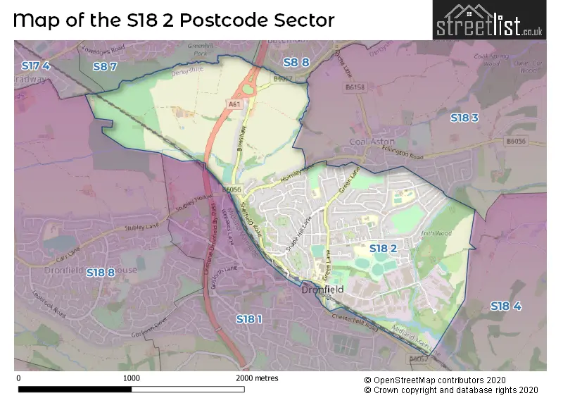 Map of the S18 2 and surrounding postcode sector