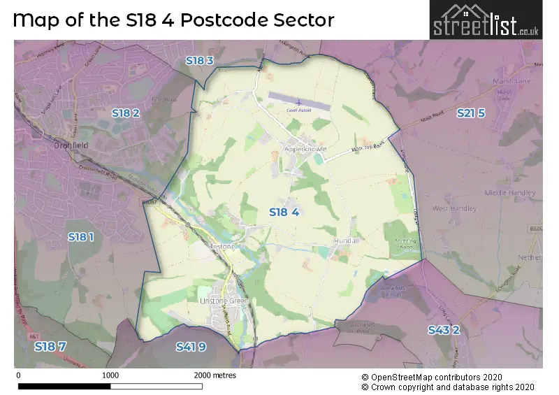 Map of the S18 4 and surrounding postcode sector