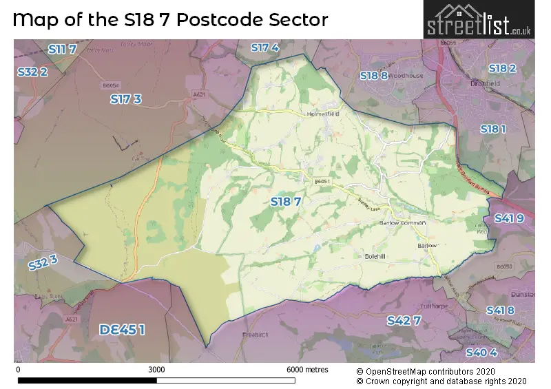 Map of the S18 7 and surrounding postcode sector