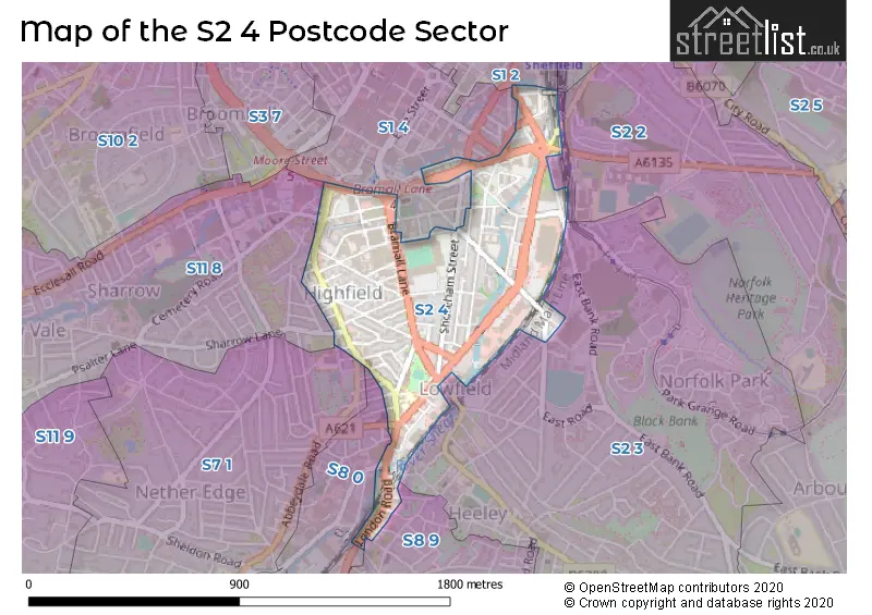 Map of the S2 4 and surrounding postcode sector