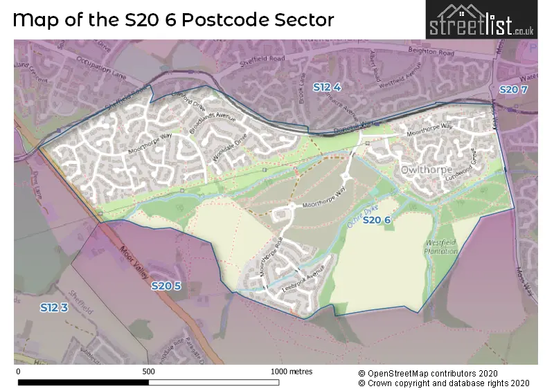 Map of the S20 6 and surrounding postcode sector