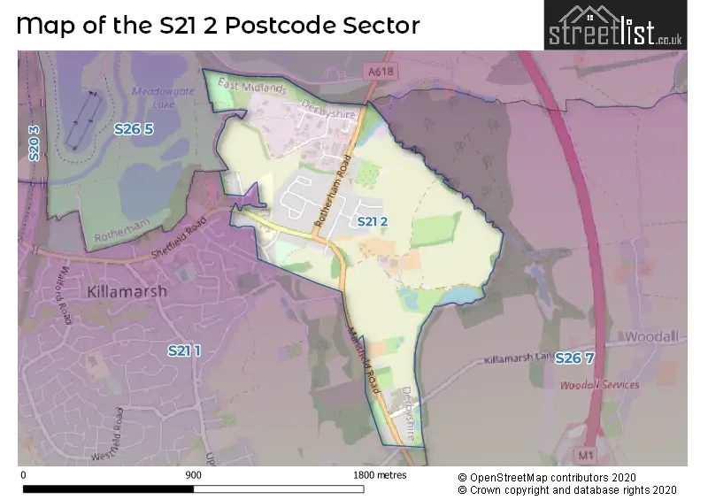 Map of the S21 2 and surrounding postcode sector