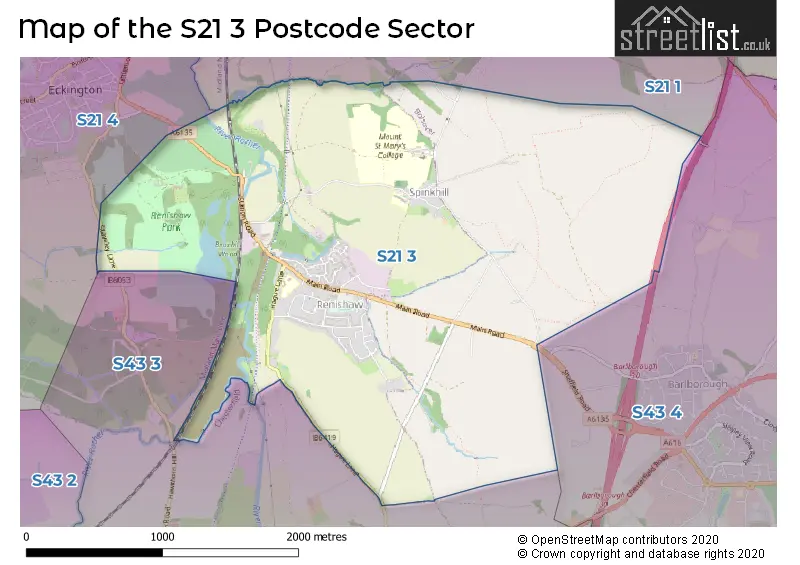 Map of the S21 3 and surrounding postcode sector