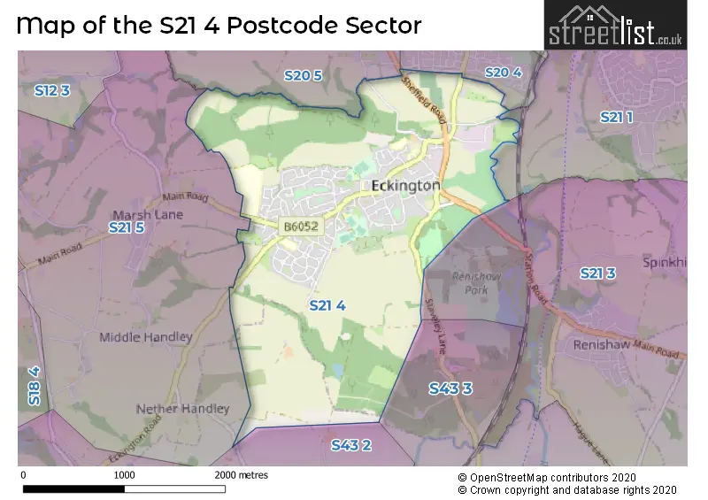 Map of the S21 4 and surrounding postcode sector