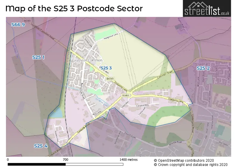 Map of the S25 3 and surrounding postcode sector