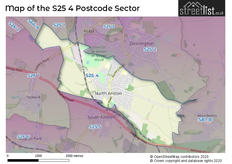 Map of the S25 4 and surrounding postcode sector