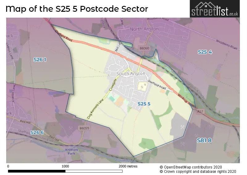 Map of the S25 5 and surrounding postcode sector