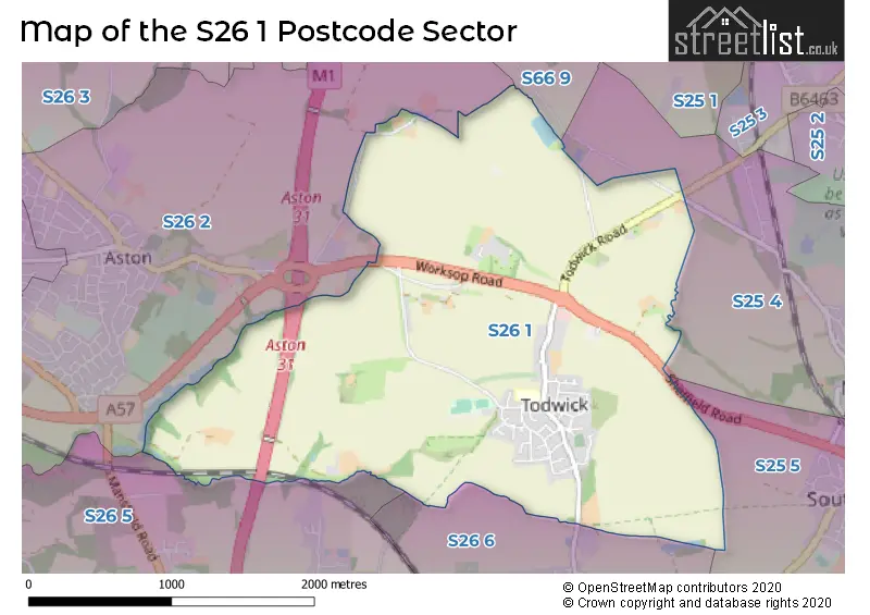 Map of the S26 1 and surrounding postcode sector