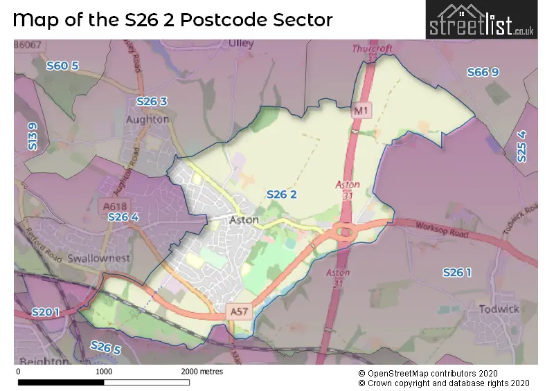 Map of the S26 2 and surrounding postcode sector