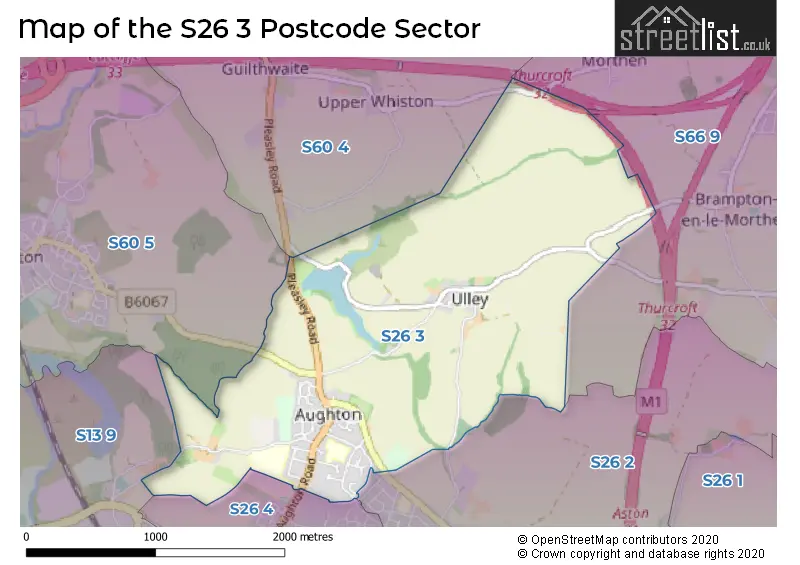 Map of the S26 3 and surrounding postcode sector