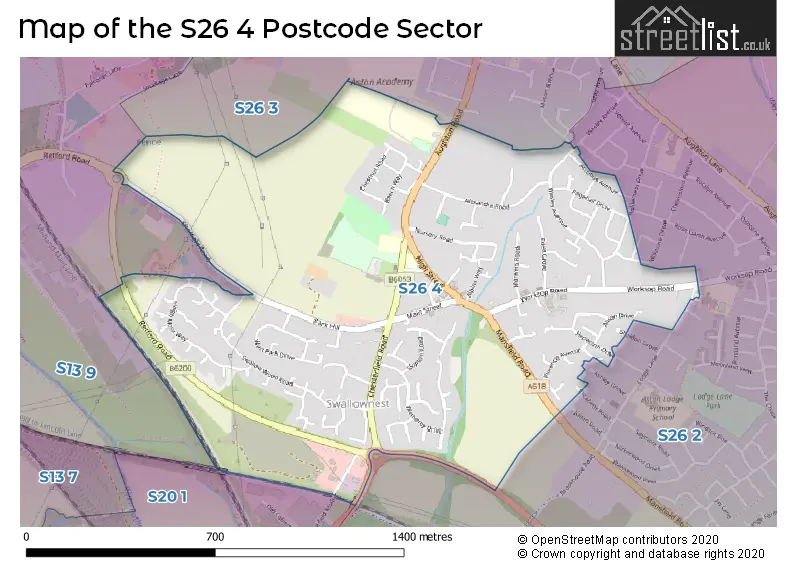 Map of the S26 4 and surrounding postcode sector