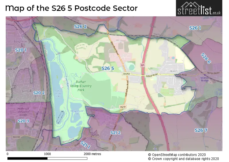 Map of the S26 5 and surrounding postcode sector