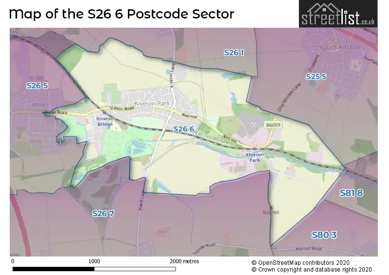 Map of the S26 6 and surrounding postcode sector