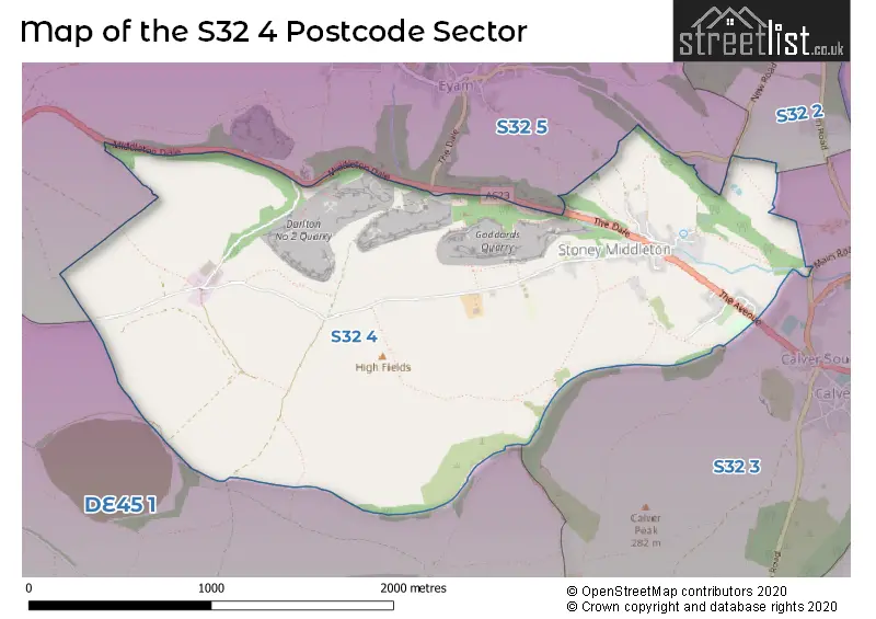 Map of the S32 4 and surrounding postcode sector