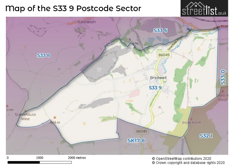Map of the S33 9 and surrounding postcode sector