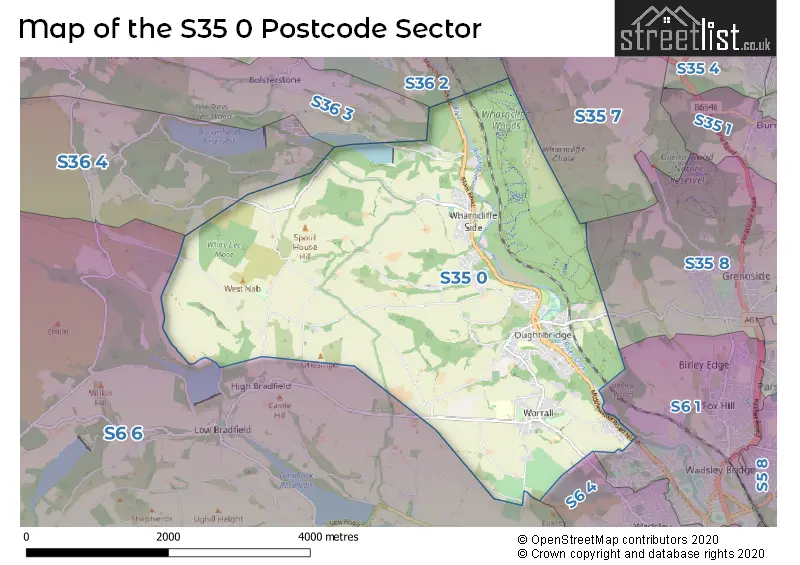 Map of the S35 0 and surrounding postcode sector