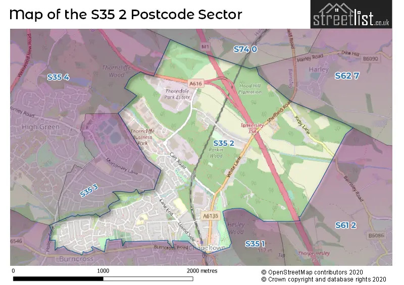 Map of the S35 2 and surrounding postcode sector
